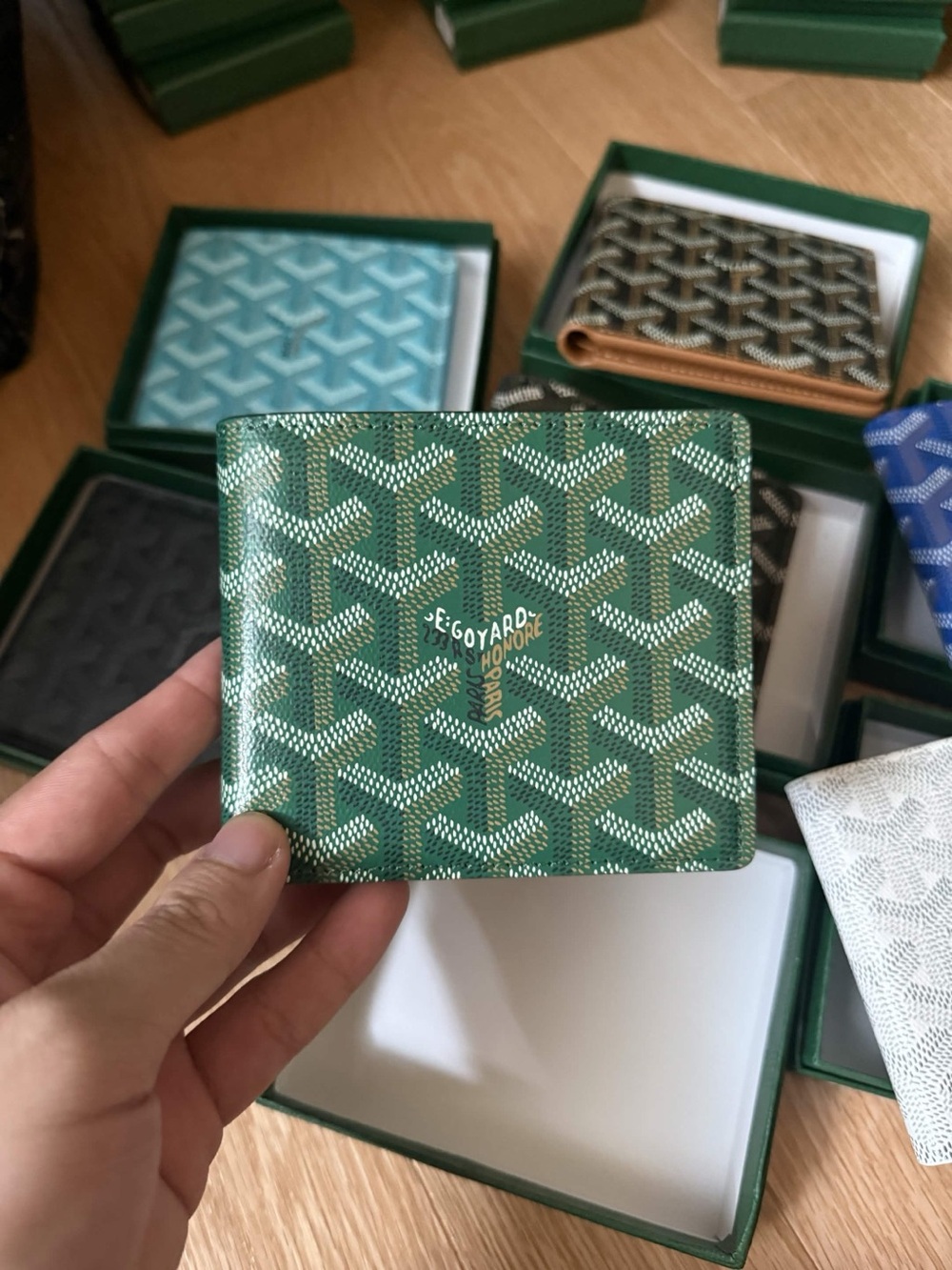 Goyard Green Goyardine Bi-Fold Wallet with Gold Logo